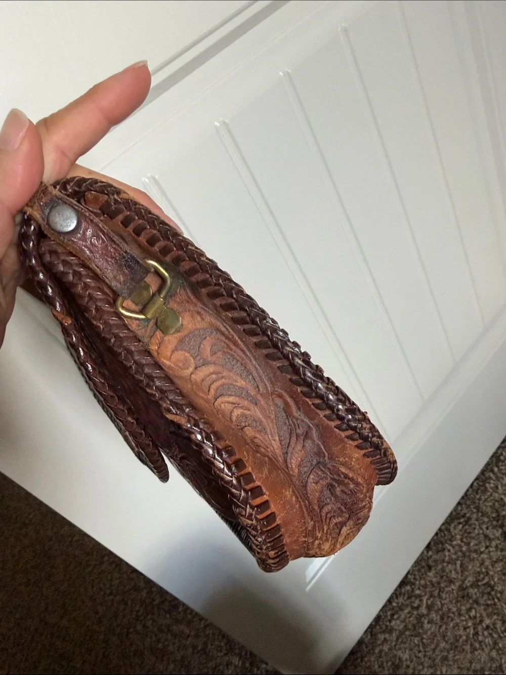 Vintage 70s Tooled Leather Floral Crossbody Purse 🤎 Western Boho